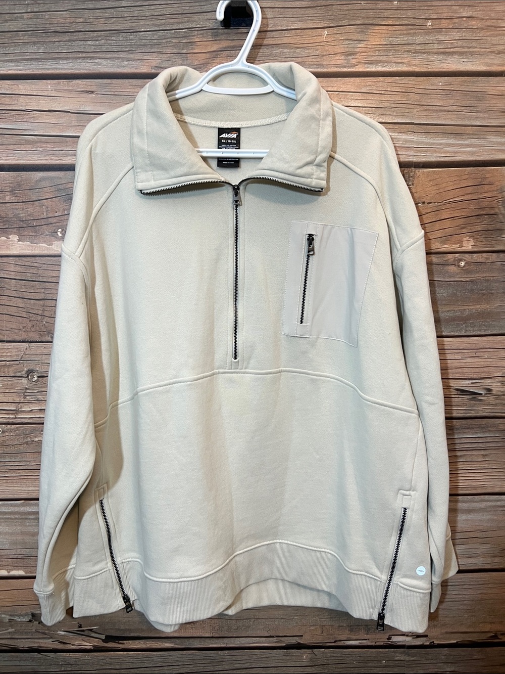 Avia Cream Half-Zip Fleece Pullover with Zip Pockets Size XL NWT